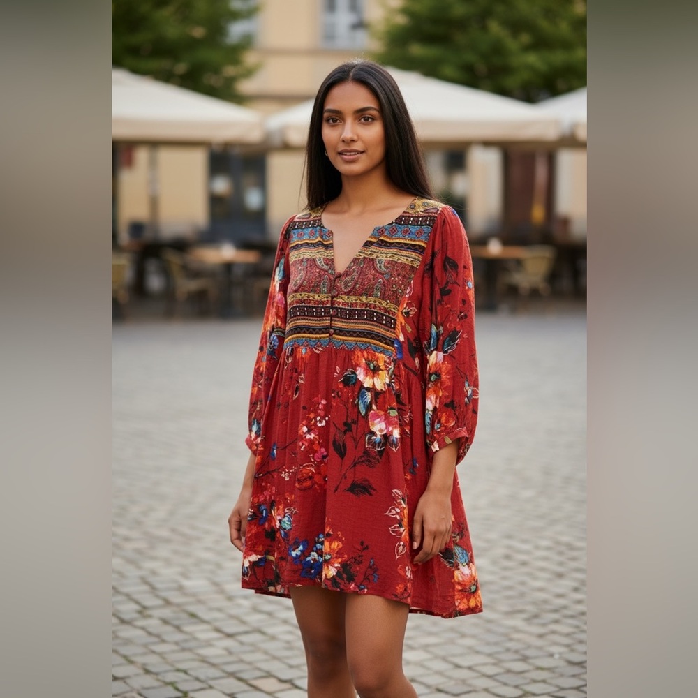 Umgee Women's Bohemian Floral Dress - Red